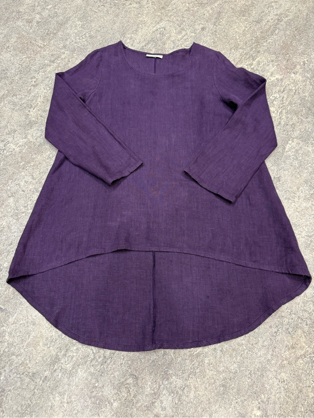 Bryn Walker Purple Linen Elliptical high-low hem lagenlook Tunic Top Sz L